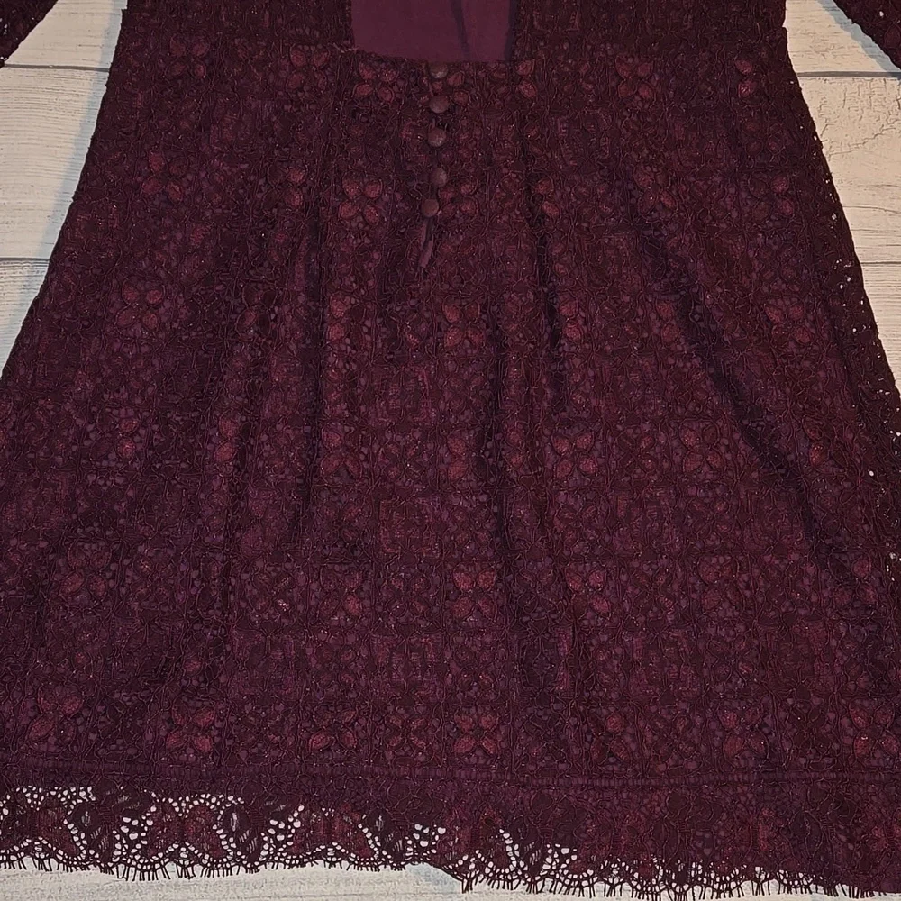 Free People Honey Honey Lace Long Sleeve Mini Dress Burgundy/Purple Size 12 NWOT